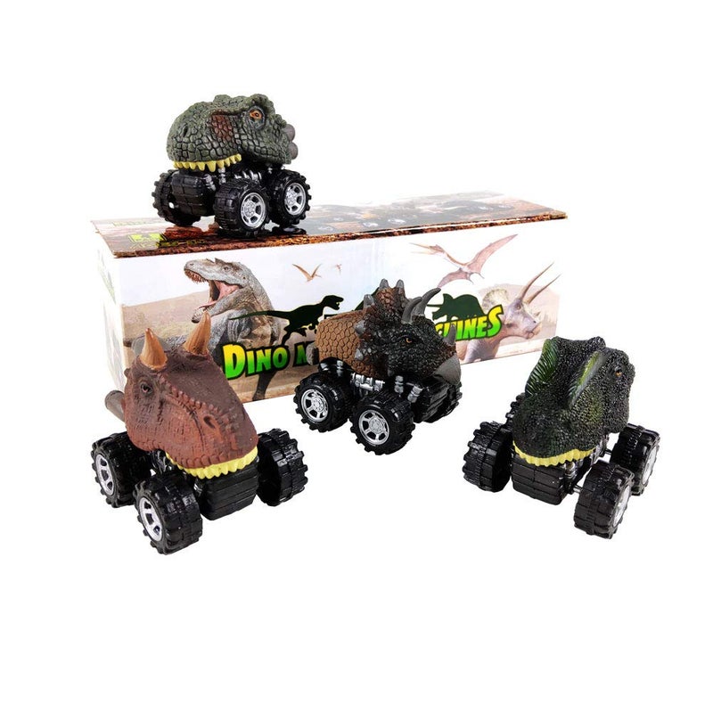 DINOBROS Pull Back Dinosaur Car Toys 4 Pack Dino Toys for 3 Year Old Boys and Toddlers T-Rex Dinosaur Games Monster Trucks - Image 3